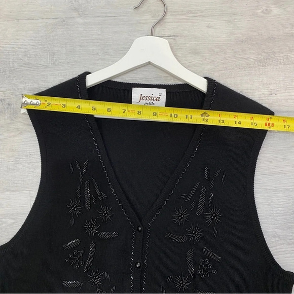 Jessica Petite Vintage Grandmacore Delicate Beaded Button Up Knit Black Cardigan - Picture 14 of 17